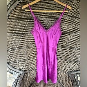 Paper Moon Silk Slip  lace accent in Vibrant Fuchsia Pink